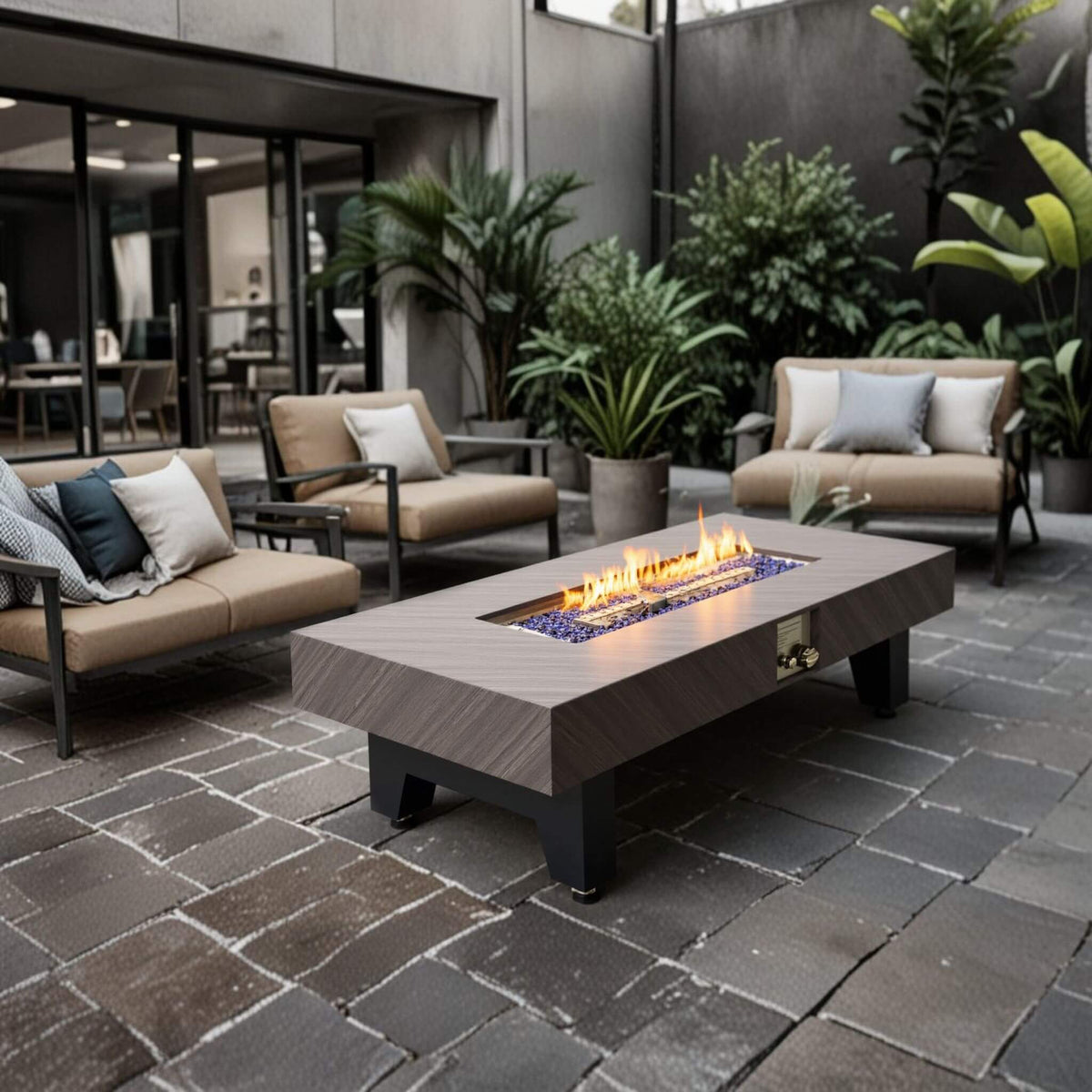 54-Inch Modern Outdoor Propane Fire Pit Table With Waterproof Cover (SAK42628)