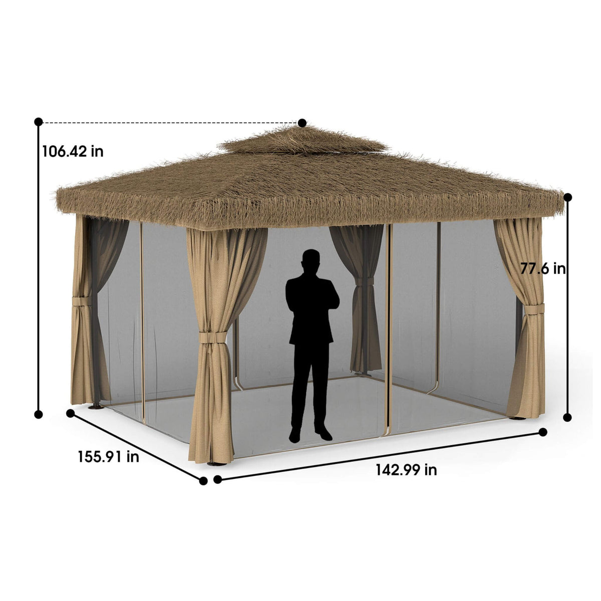 Outdoor Double Canopy Aluminum Patio Gazebo With Hawaiian Thatch Roof (SAK39068)
