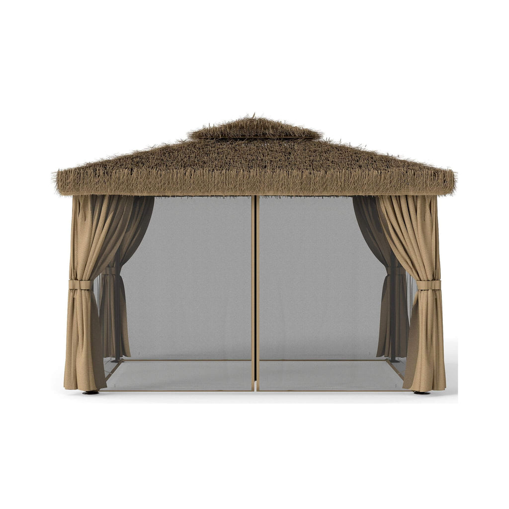 Outdoor Double Canopy Aluminum Patio Gazebo With Hawaiian Thatch Roof (SAK39068)