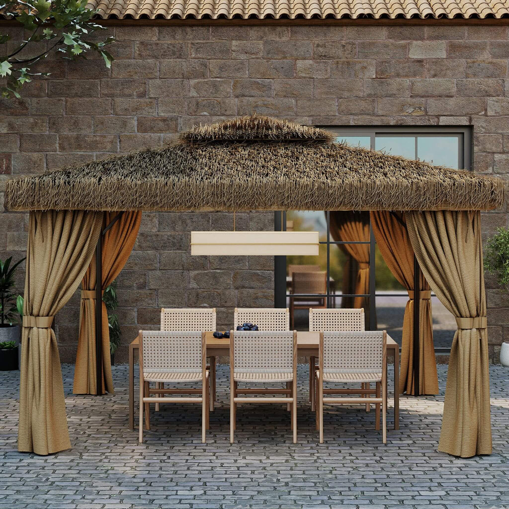 Outdoor Double Canopy Aluminum Patio Gazebo With Hawaiian Thatch Roof (SAK39068)