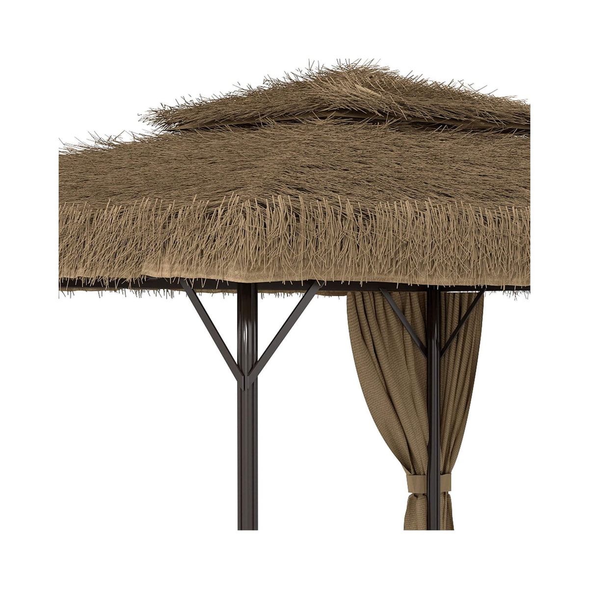 Outdoor Double Canopy Aluminum Patio Gazebo With Hawaiian Thatch Roof (SAK39068)