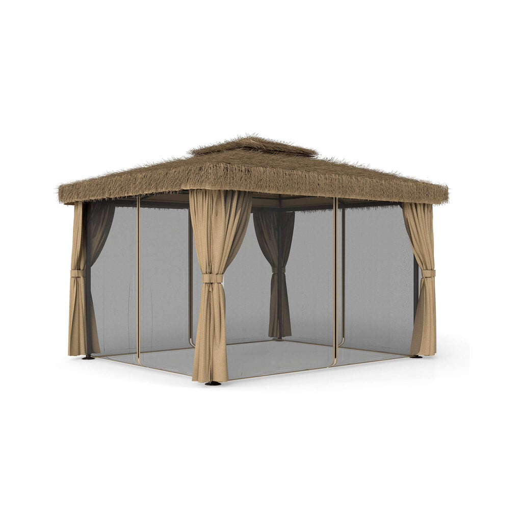 Outdoor Double Canopy Aluminum Patio Gazebo With Hawaiian Thatch Roof (SAK39068)