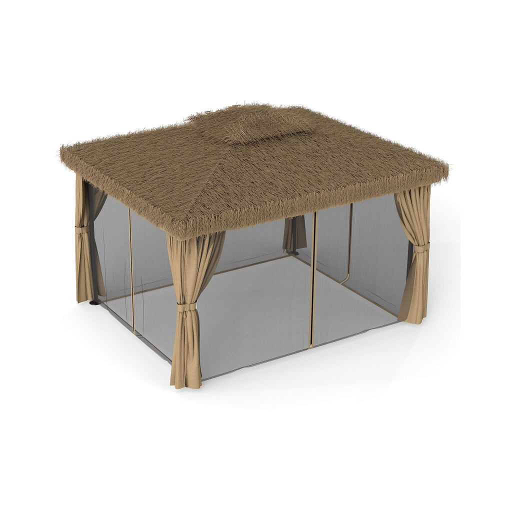 Outdoor Double Canopy Aluminum Patio Gazebo With Hawaiian Thatch Roof (SAK39068)