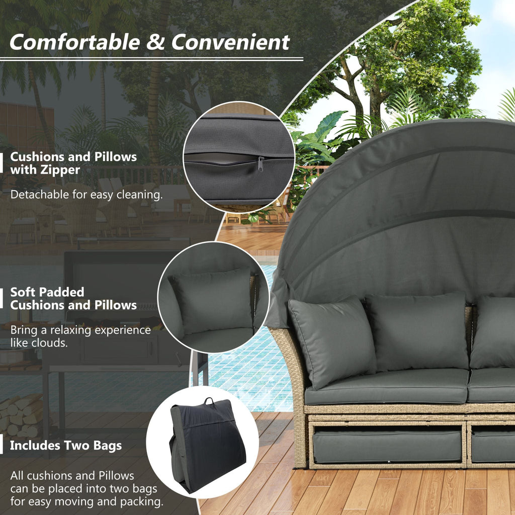 Premium Outdoor Garden Wicker Rattan Patio Daybed With Retractable Canopy (SAK43581)