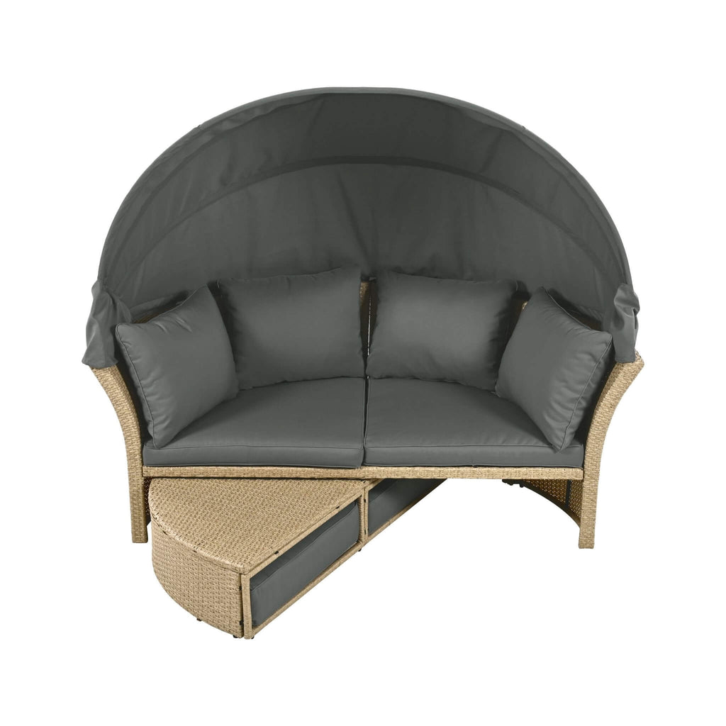 Premium Outdoor Garden Wicker Rattan Patio Daybed With Retractable Canopy (SAK43581)