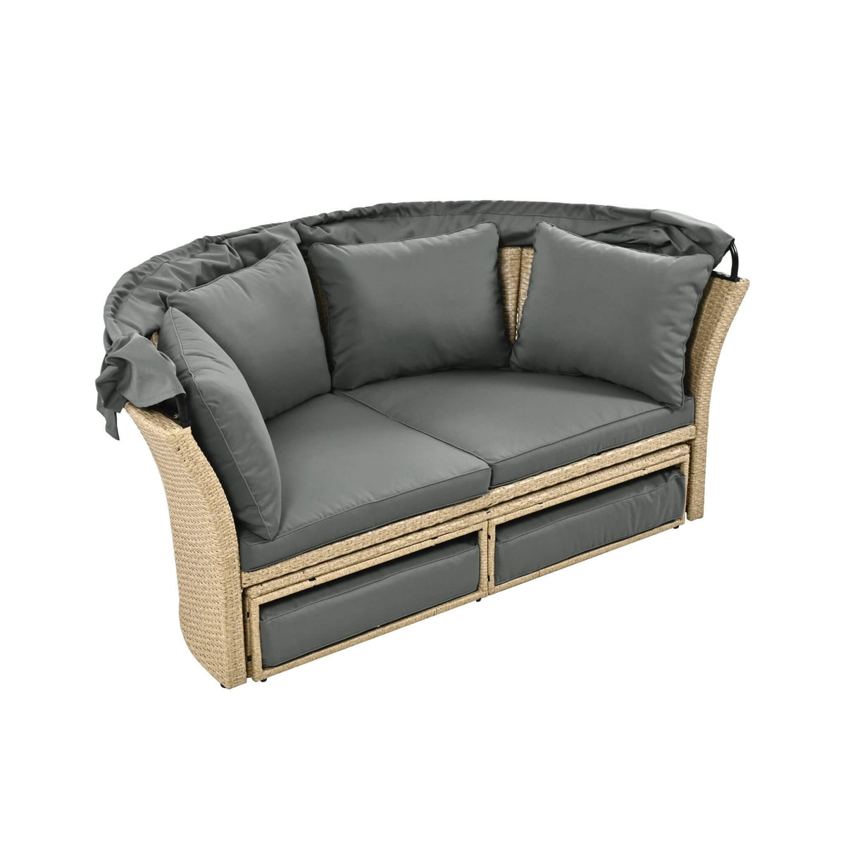 Premium Outdoor Garden Wicker Rattan Patio Daybed With Retractable Canopy (SAK43581)