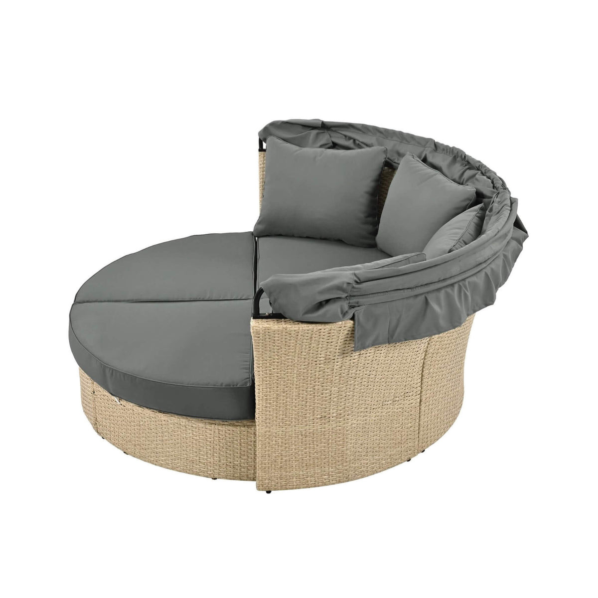 Premium Outdoor Garden Wicker Rattan Patio Daybed With Retractable Canopy (SAK43581)