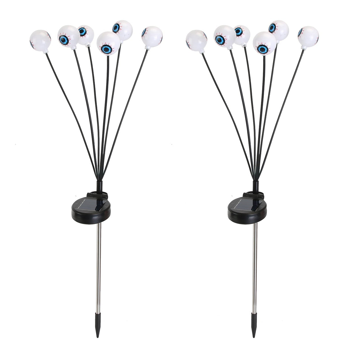 2Packs Solar Scary Eyeballs Lights Outdoor Halloween Decoration Swaying Light Halloween Path Lights Ornaments with Total 12LED IP65 Waterproof for Yar