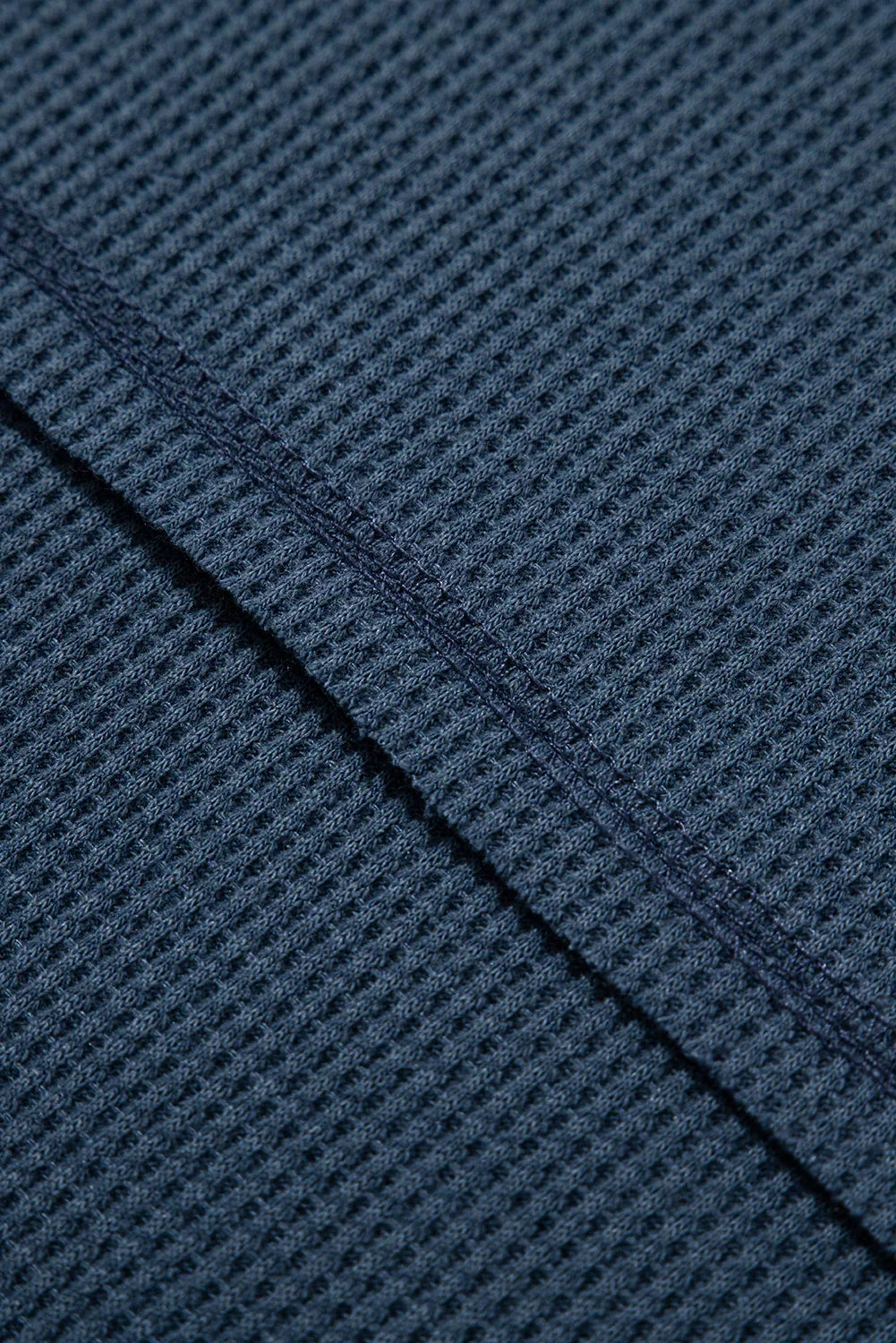 Blue Exposed Seam Drop Sleeve V Neck Waffle Textured Top