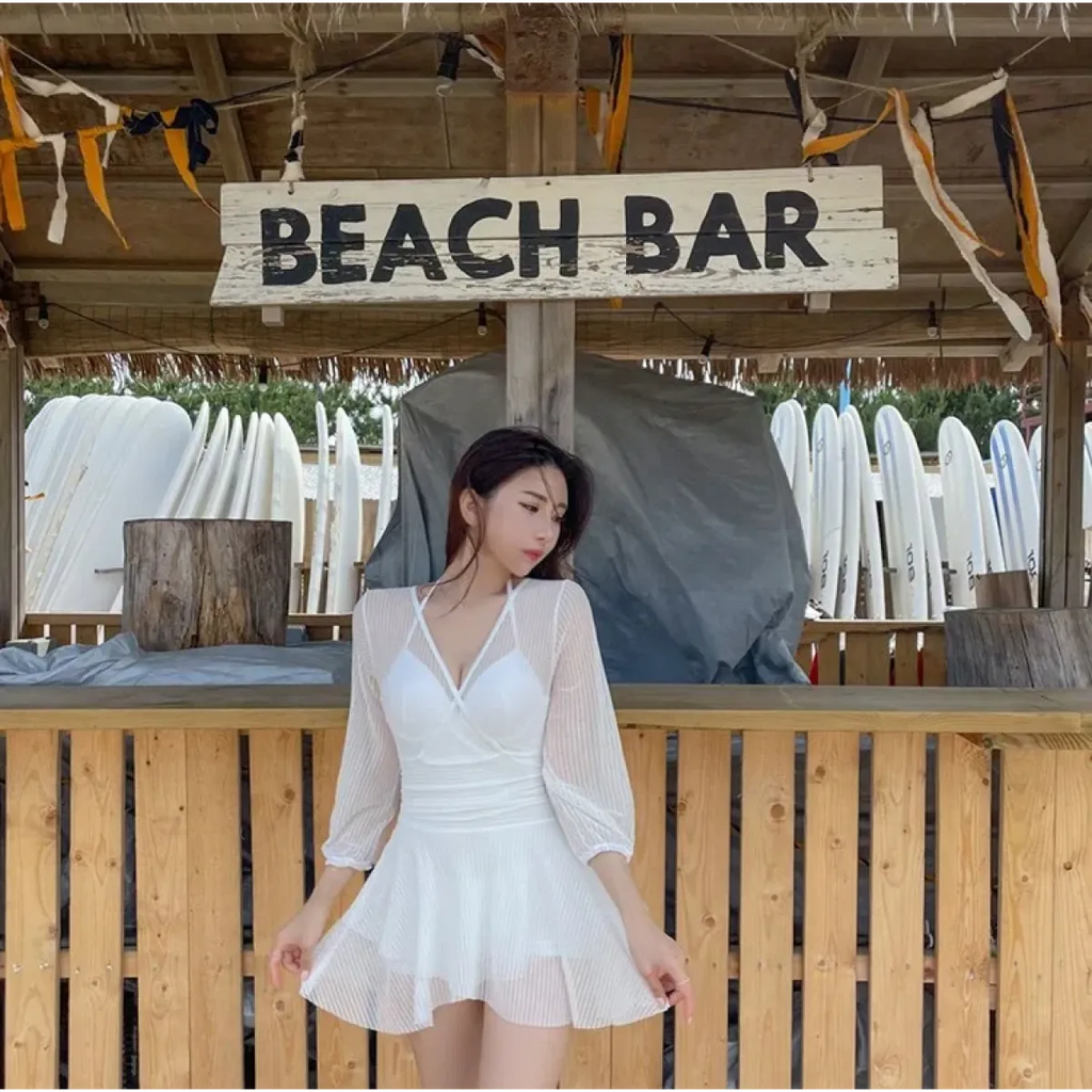 Mesh Low Cut Backless Swimsuit – Korean Beach Dress Biquinis 2025