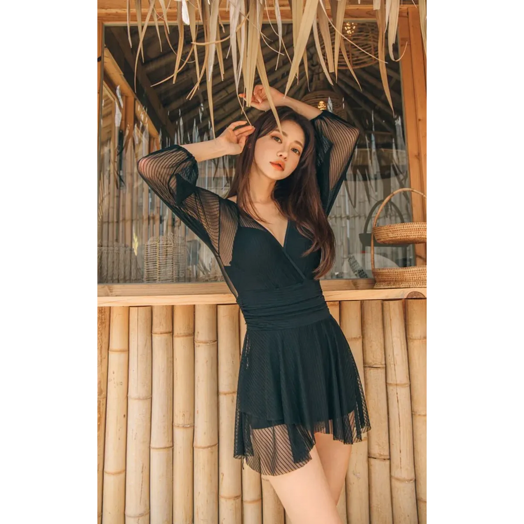 Mesh Low Cut Backless Swimsuit – Korean Beach Dress Biquinis 2025