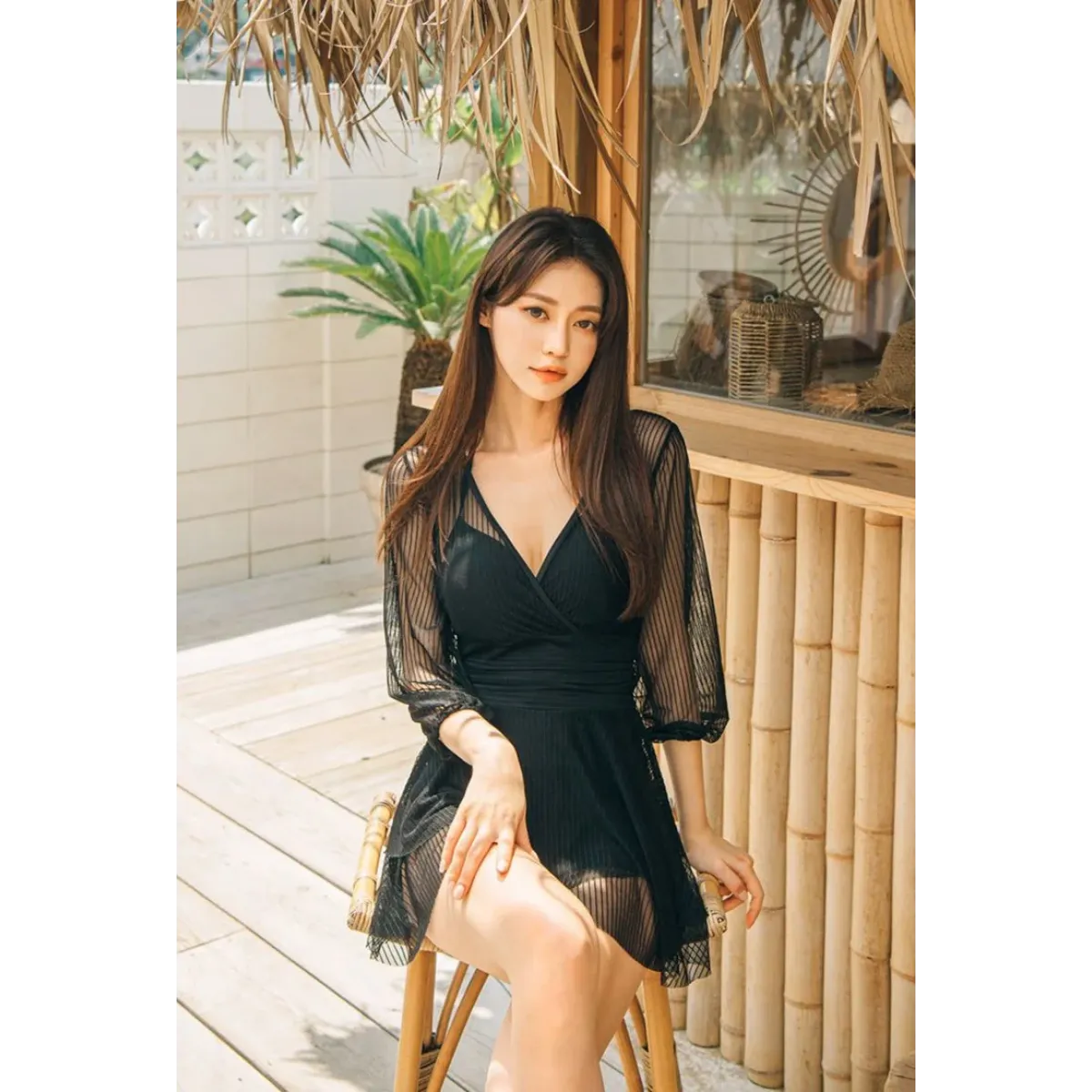 Mesh Low Cut Backless Swimsuit – Korean Beach Dress Biquinis 2025