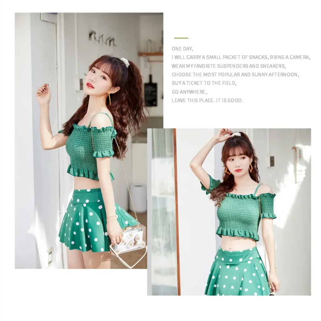 Bikini Set – Ruffled Off Shoulder High Waist Skirt