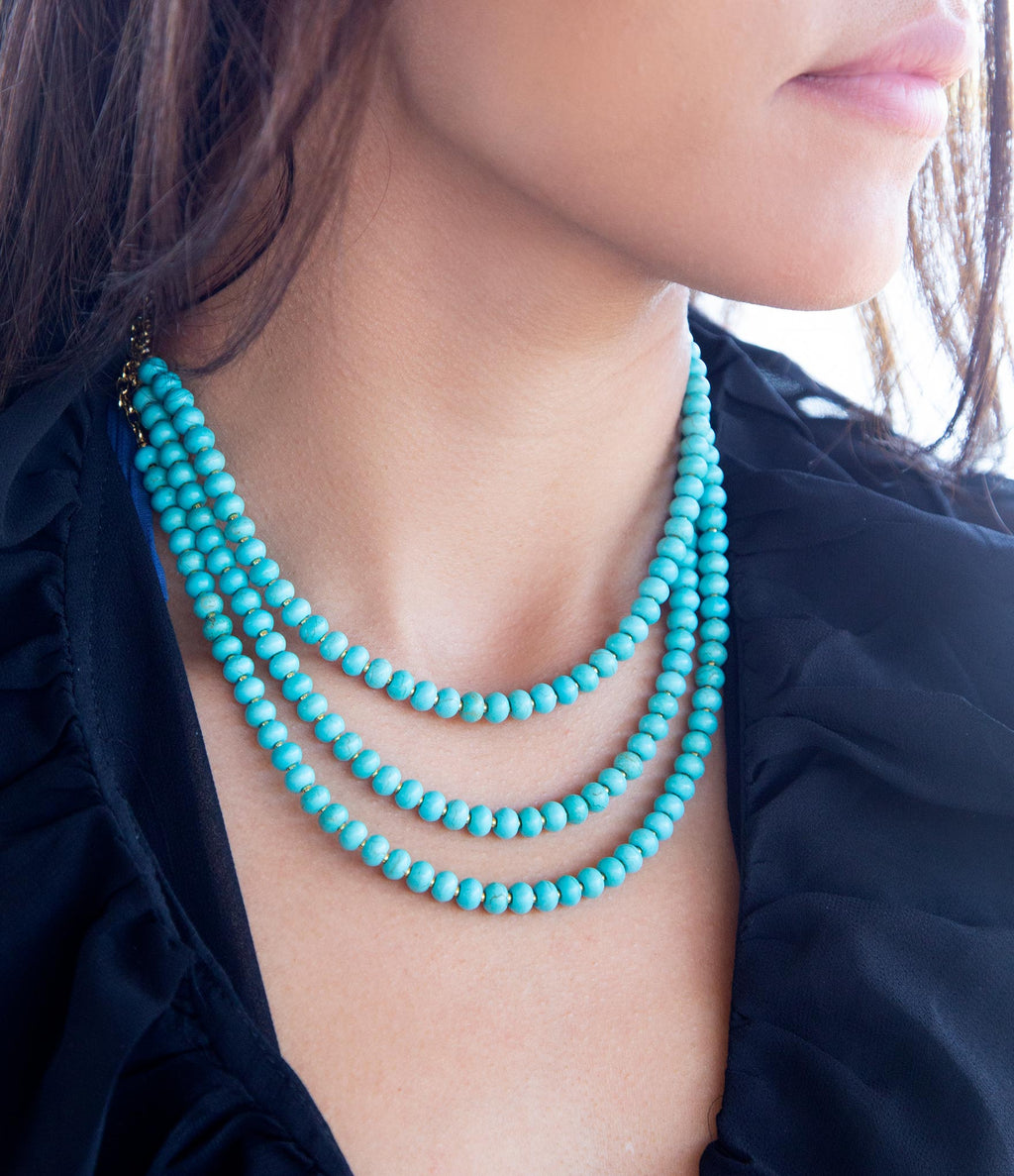 Blue Turquoise Magnesite Golden Necklace