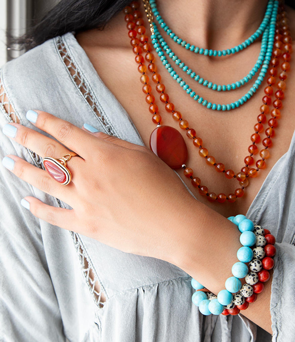 Blue Turquoise Magnesite Golden Necklace