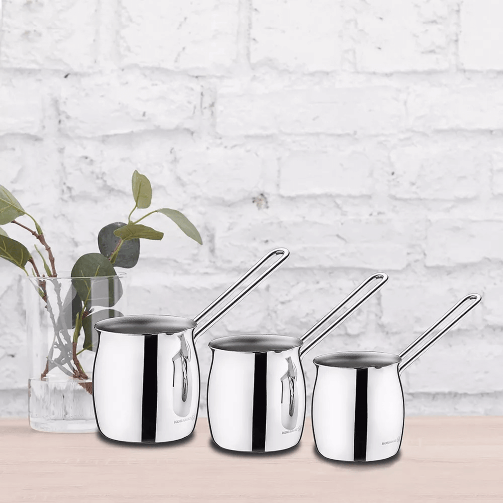 Korkmaz Tombik 3 Piece Stainless Steel Turkish Coffee Pot Set