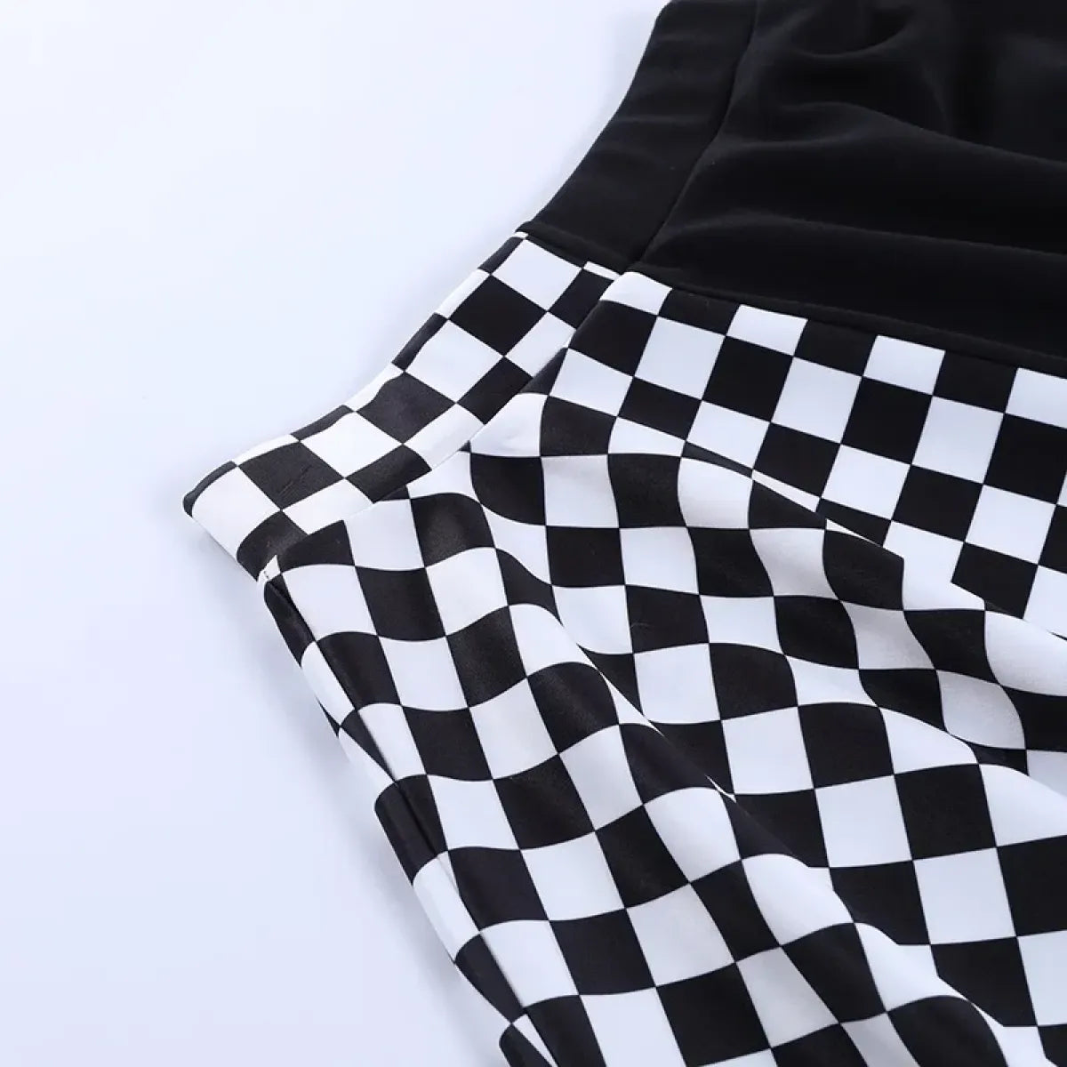 Checkerboard Gothic Punk Skirt – Grommet Chains & Contrast Panels
