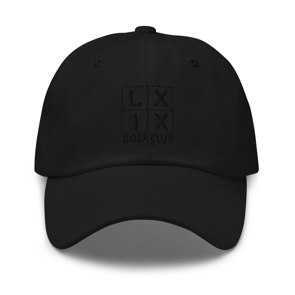 Four Box Logo Dad Hat — Low-Profile Cotton Golf Cap (Black Logo)