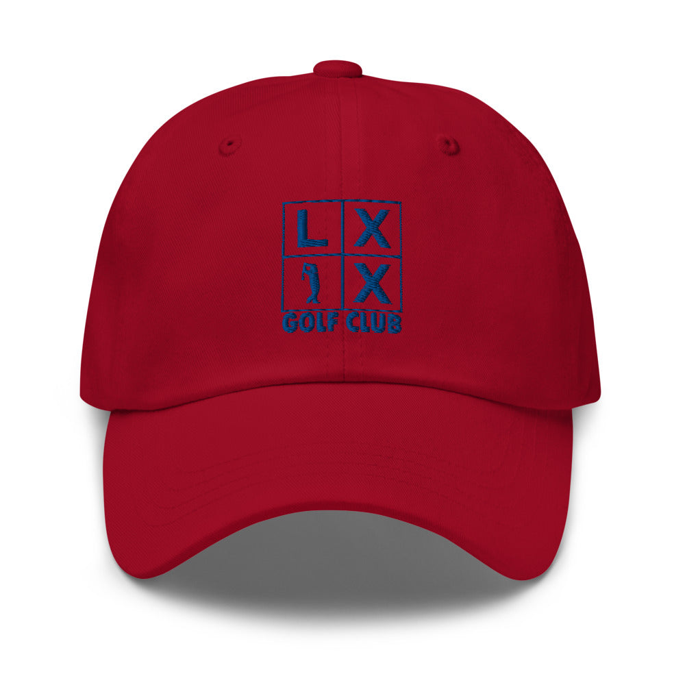 Four Box Logo Dad Hat — Low-Profile Cotton Golf Cap (Blue Logo)