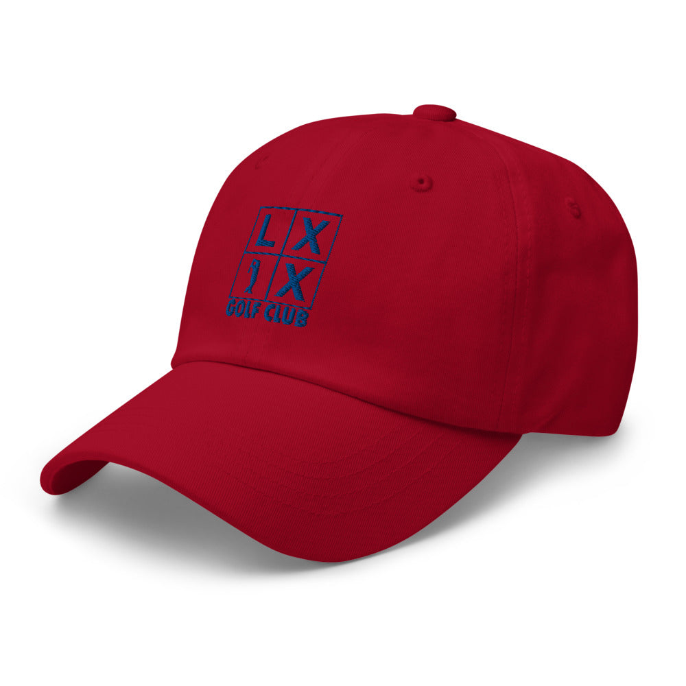 Four Box Logo Dad Hat — Low-Profile Cotton Golf Cap (Blue Logo)