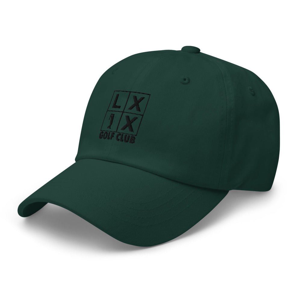 Four Box Logo Dad Hat — Low-Profile Cotton Golf Cap (Black Logo)