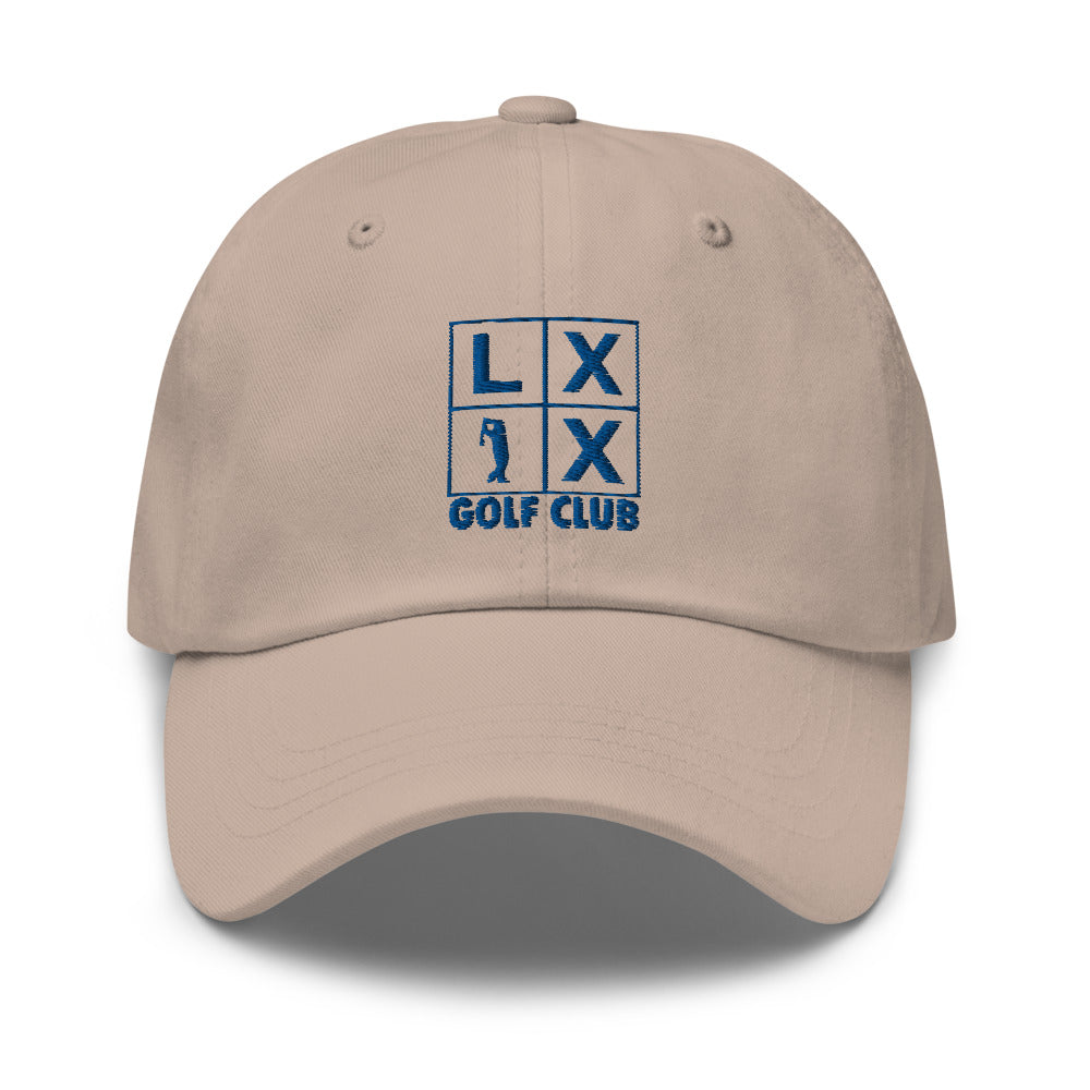 Four Box Logo Dad Hat — Low-Profile Cotton Golf Cap (Blue Logo)