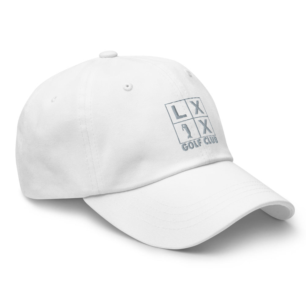 Four Box Logo Dad Hat — Low-Profile Cotton Golf Cap (Gray Logo)