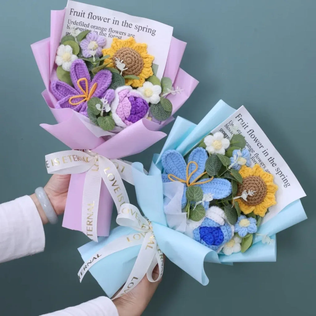 Crochet Flower Bouquet – Sunflower, Rose & Tulip Gift for Birthday or Valentine’s Day