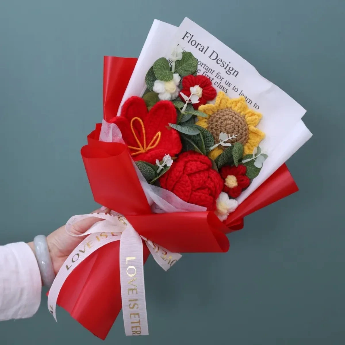 Crochet Flower Bouquet – Sunflower, Rose & Tulip Gift for Birthday or Valentine’s Day