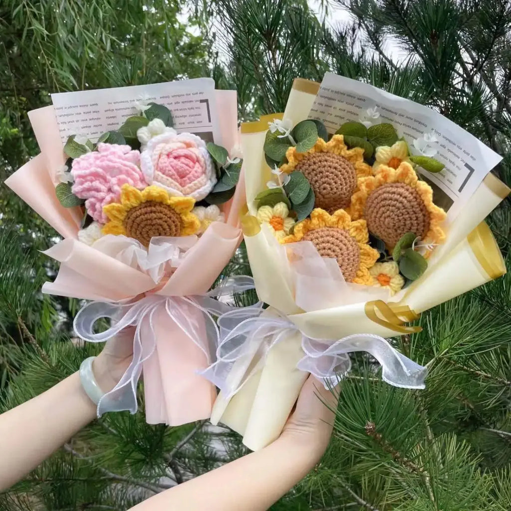 Crochet Sunflower Bouquet – Handmade Knit Gift for Graduation