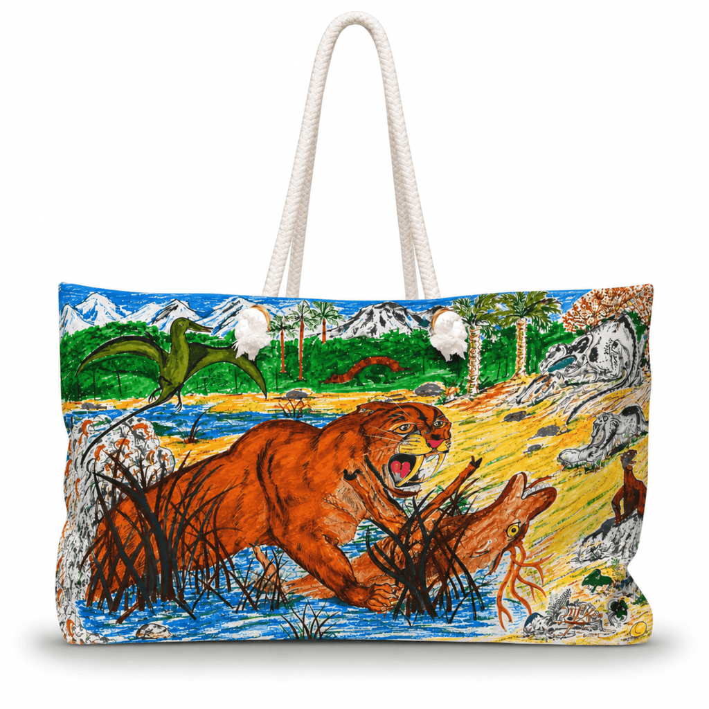 PimsArt Sabertooth Tiger Prehistoric Weekender Bag From Original Painting
