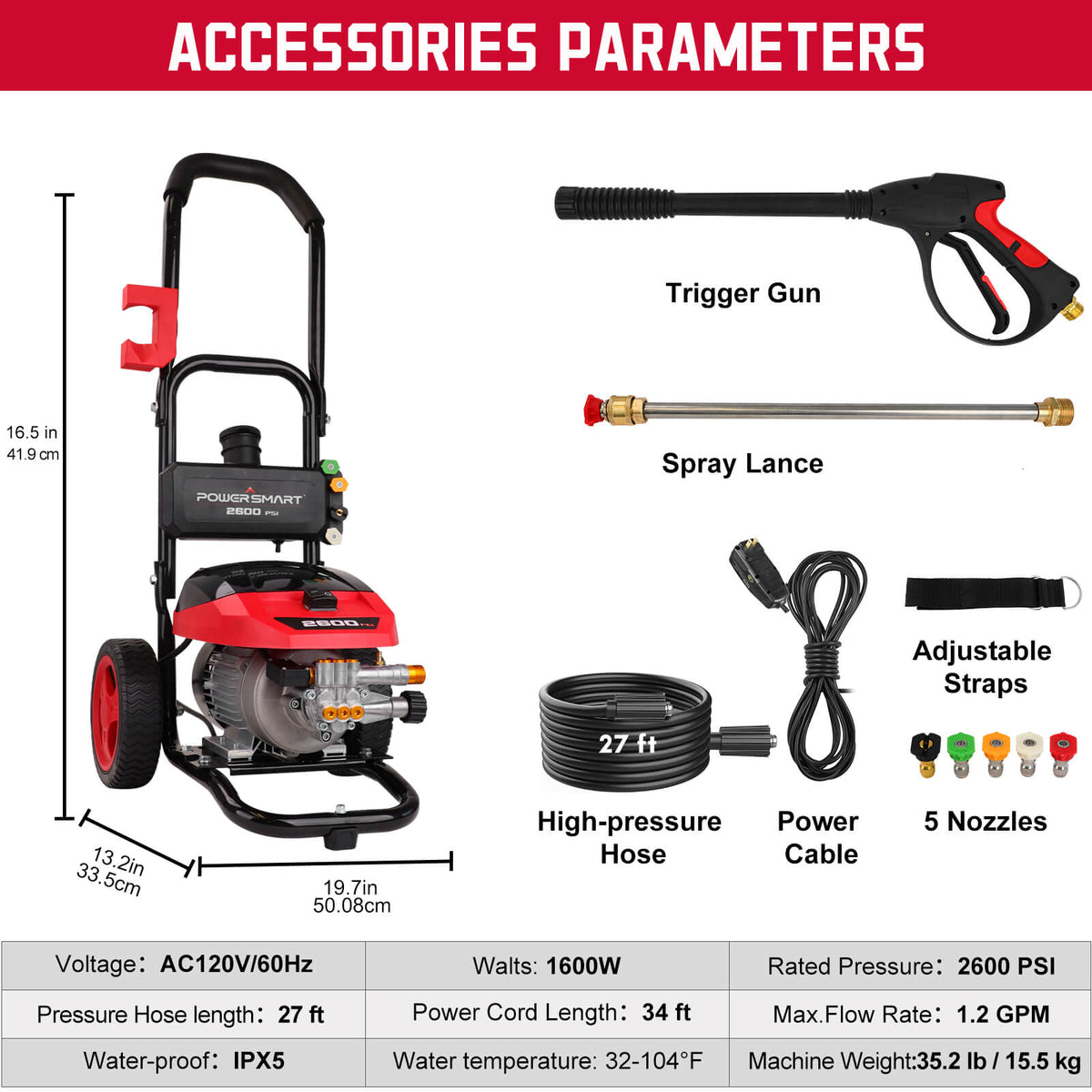 2600PSI 1.2GPM Electric Pressure Washer DB1002