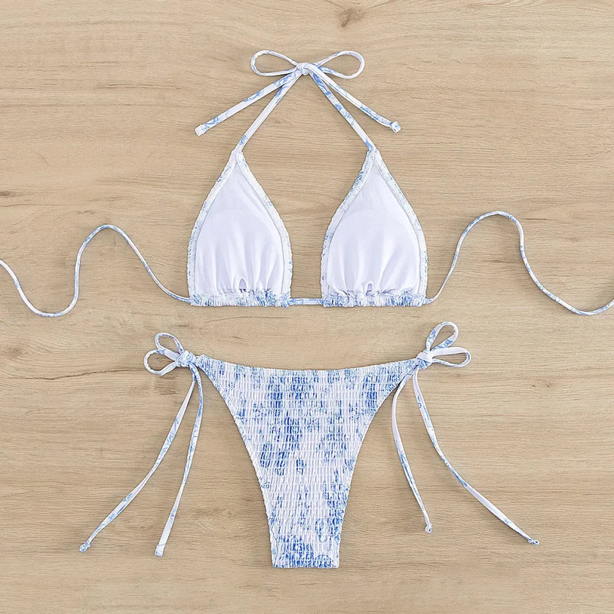 Ruched Floral Halter Bikini Set – Kawaii Beach Swimwear