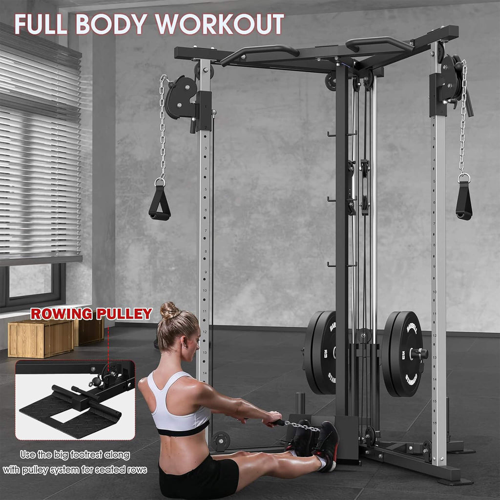 Dual Pulley Cable Crossover Machine With Pull Up And LAT Bar (SAK98124)