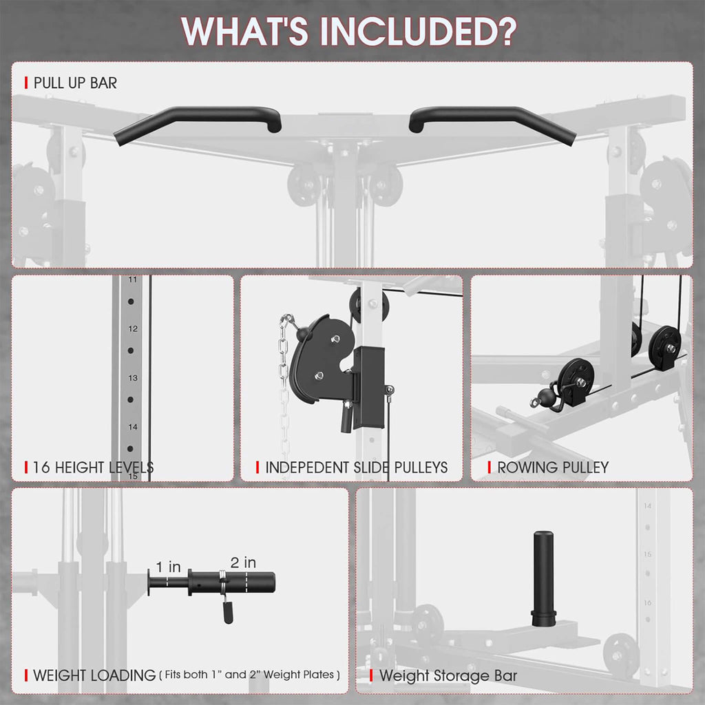 Dual Pulley Cable Crossover Machine With Pull Up And LAT Bar (SAK98124)