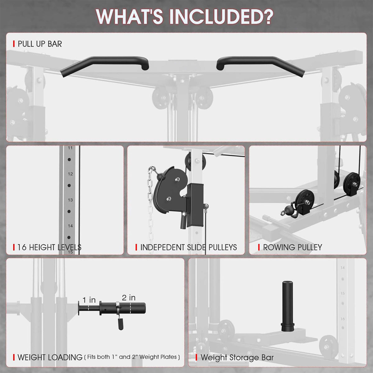 Dual Pulley Cable Crossover Machine With Pull Up And LAT Bar (SAK98124)
