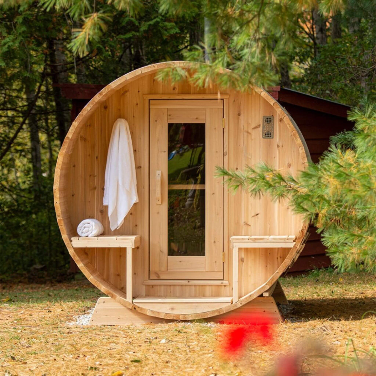 Dundalk Leisurecraft 4-Person Canadian Timber Serenity Barrel Sauna With Solid Wood Benches [CTC2245W] (SAK94862)