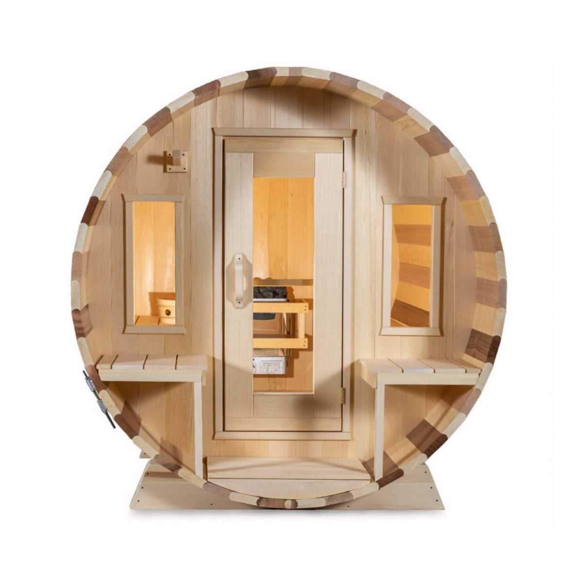 Dundalk Leisurecraft 6-Person Canadian Timber Tranquility Barrel Sauna With Front Porch [CTC2345W] (SAK96814)