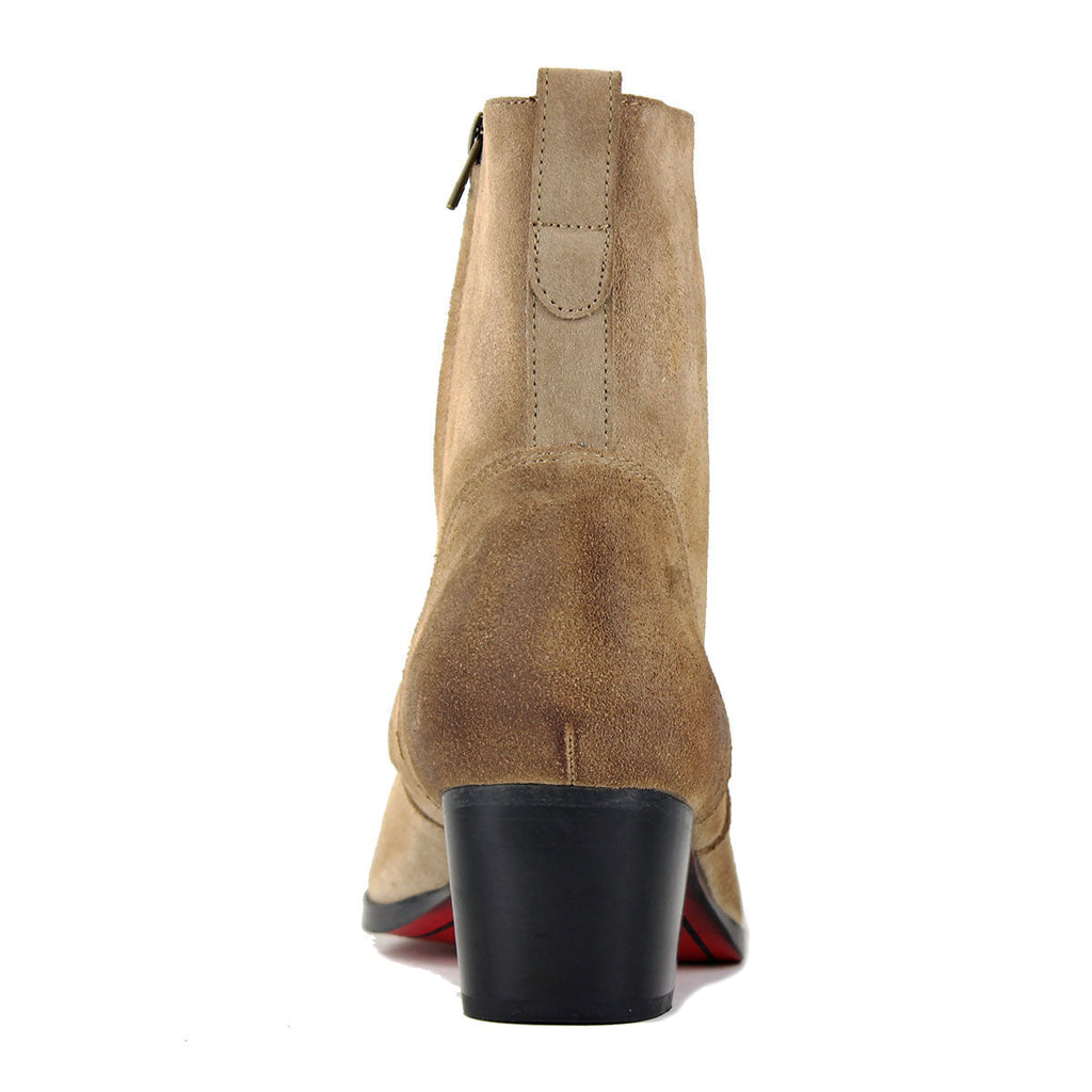 OSSTONE Men Chelsea Ankle Boots Leather Heeled Boots With Side Zipper Cuban Heel Dress Boots Disco Shoes OS-JY002 BEIGE