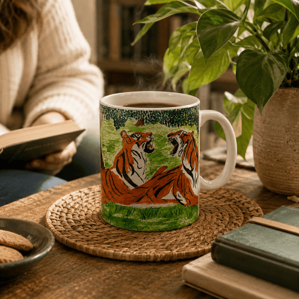 PimsArt Fierce Roaring Tiger Pair Mug From Original Painting