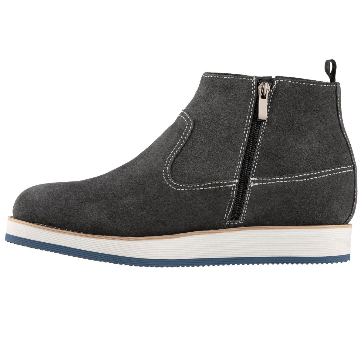 CALTO - Y30022 - 3 Inches Taller (Nubuck Grey) - Zipper Boots