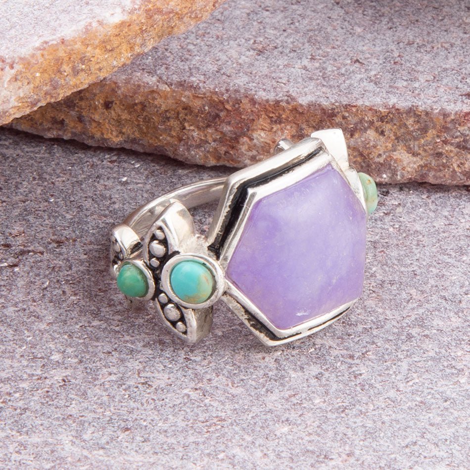 Emile Purple Quartz and Blue Turquoise Sterling Silver Ring