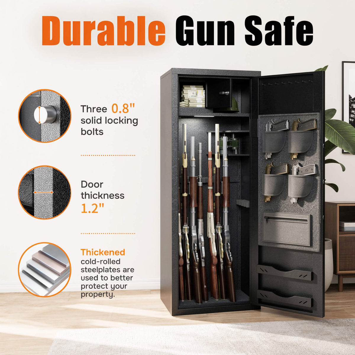 Extra-Large 12-Gun Fingerprint Lock Safe With Keypad, Alarm, Rifle And Pistol Storage (SAK94361)