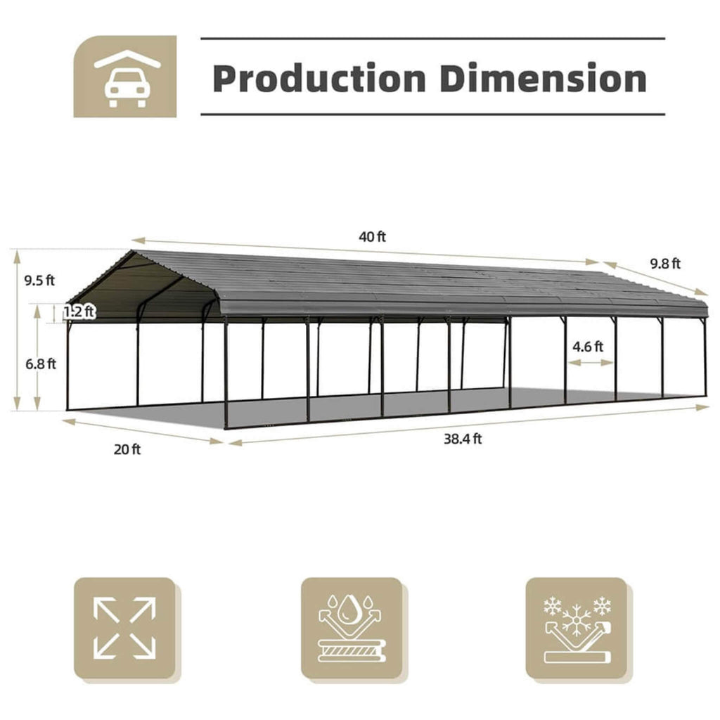 [20X40FT] Extra-Large Heavy-Duty Four Car Outdoor Metal Carport Canopy For Trucks, Boats And SUVs (SAK29713)