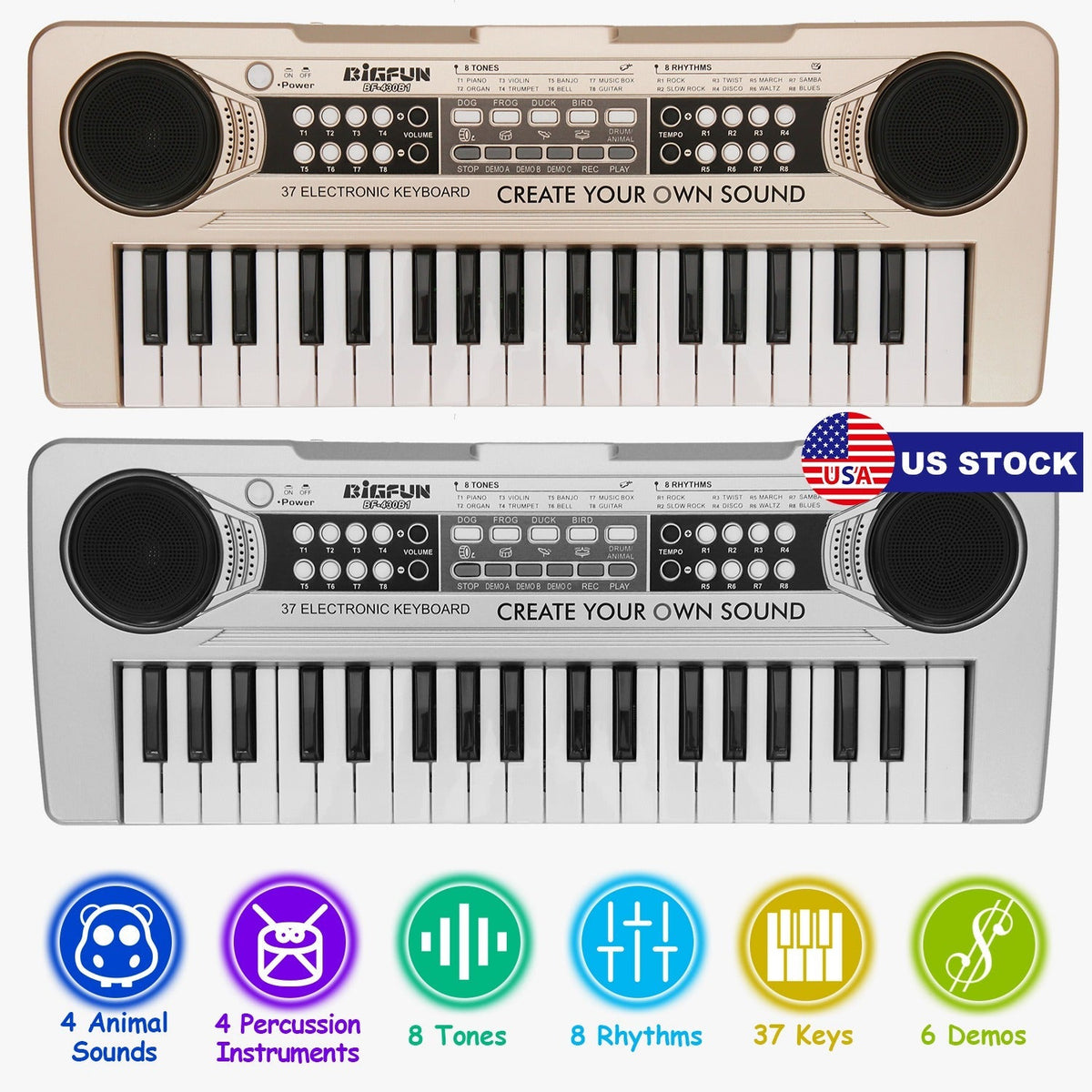 37 Keys Digital Music Electronic Keyboard Electric Piano Musical Instrument Kids Learning Keyboard with Microphone for 3-10 Year Old Kids Girls Boys