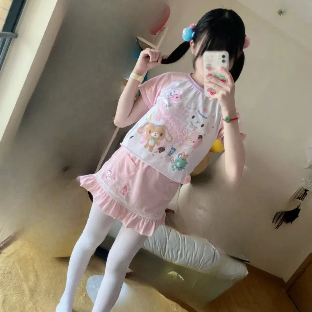 Kawaii Cartoon Print Short Sleeve  Shirt