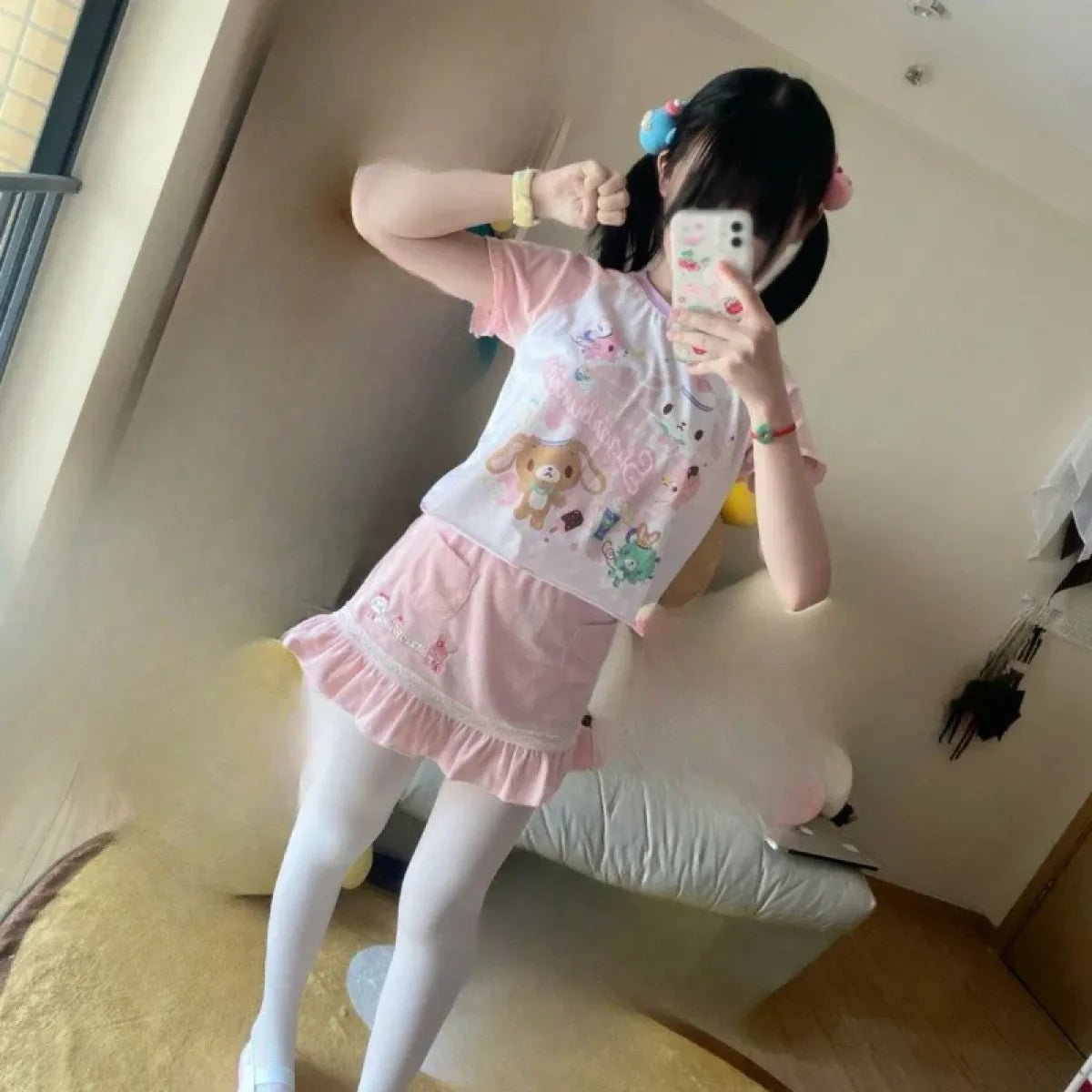 Kawaii Cartoon Print Short Sleeve  Shirt