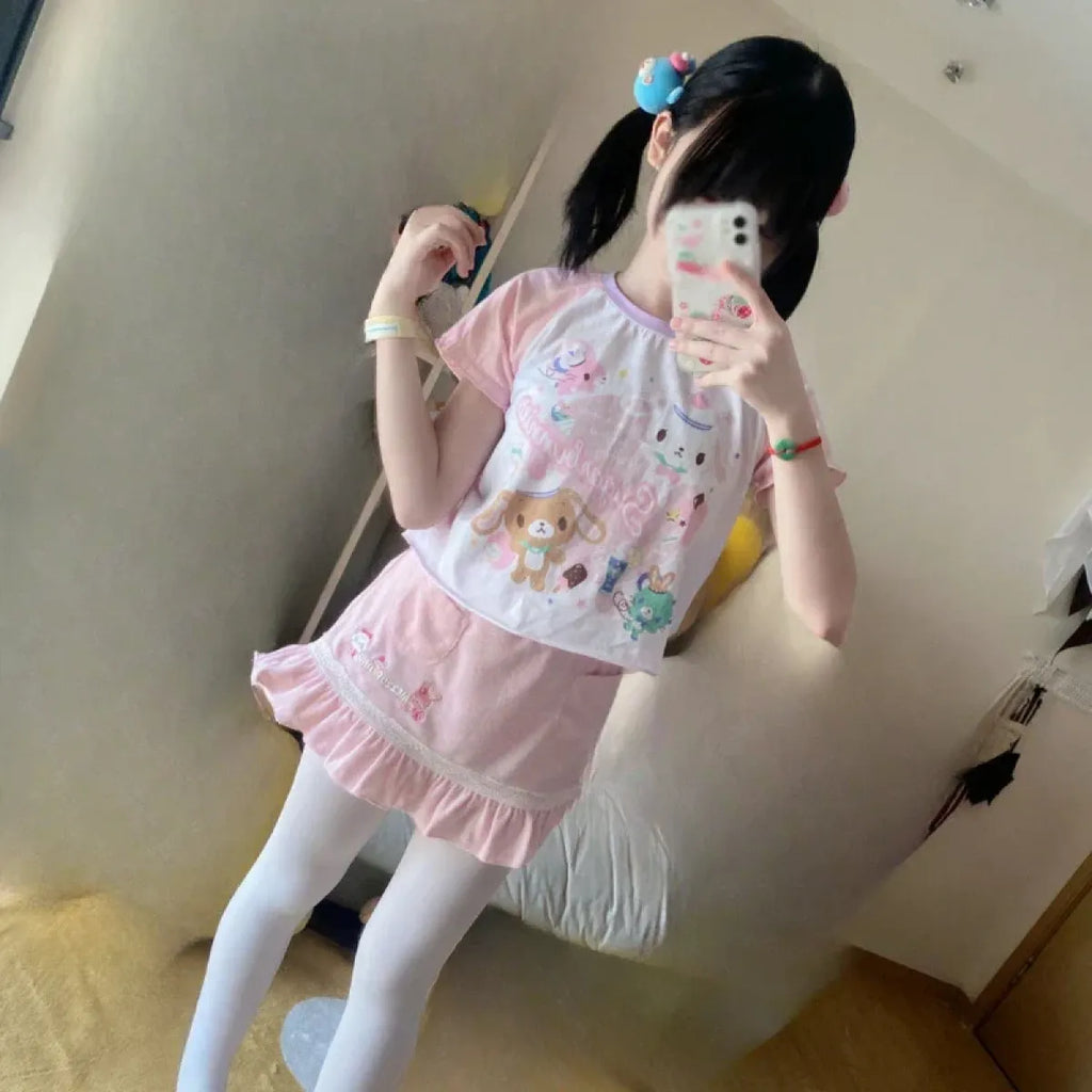 Kawaii Cartoon Print Short Sleeve  Shirt