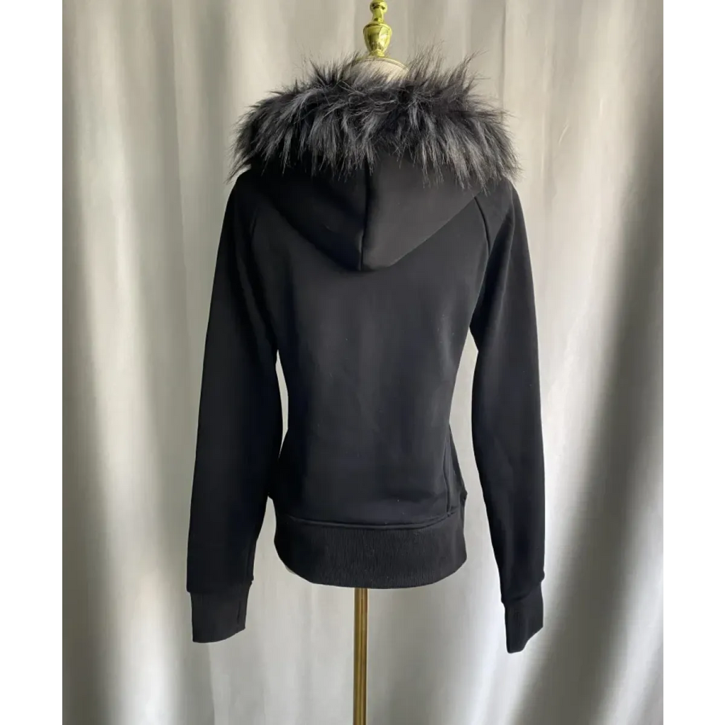 Black Gothic Grunge Fur Hooded Jacket