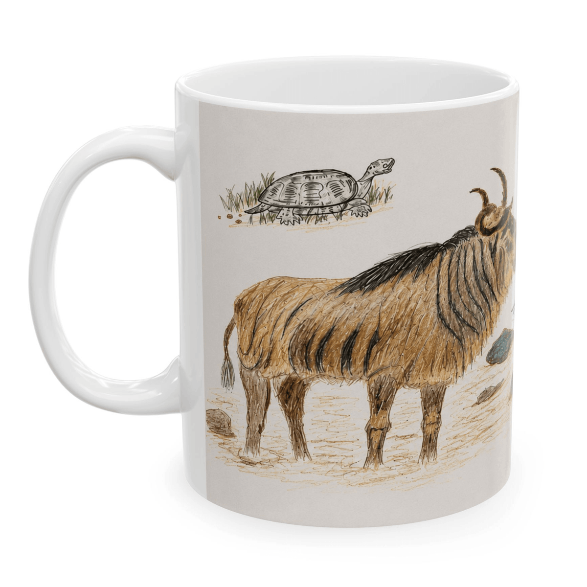 PimsArt Safari Rhino and Wildebeest Mug From Original Drawing